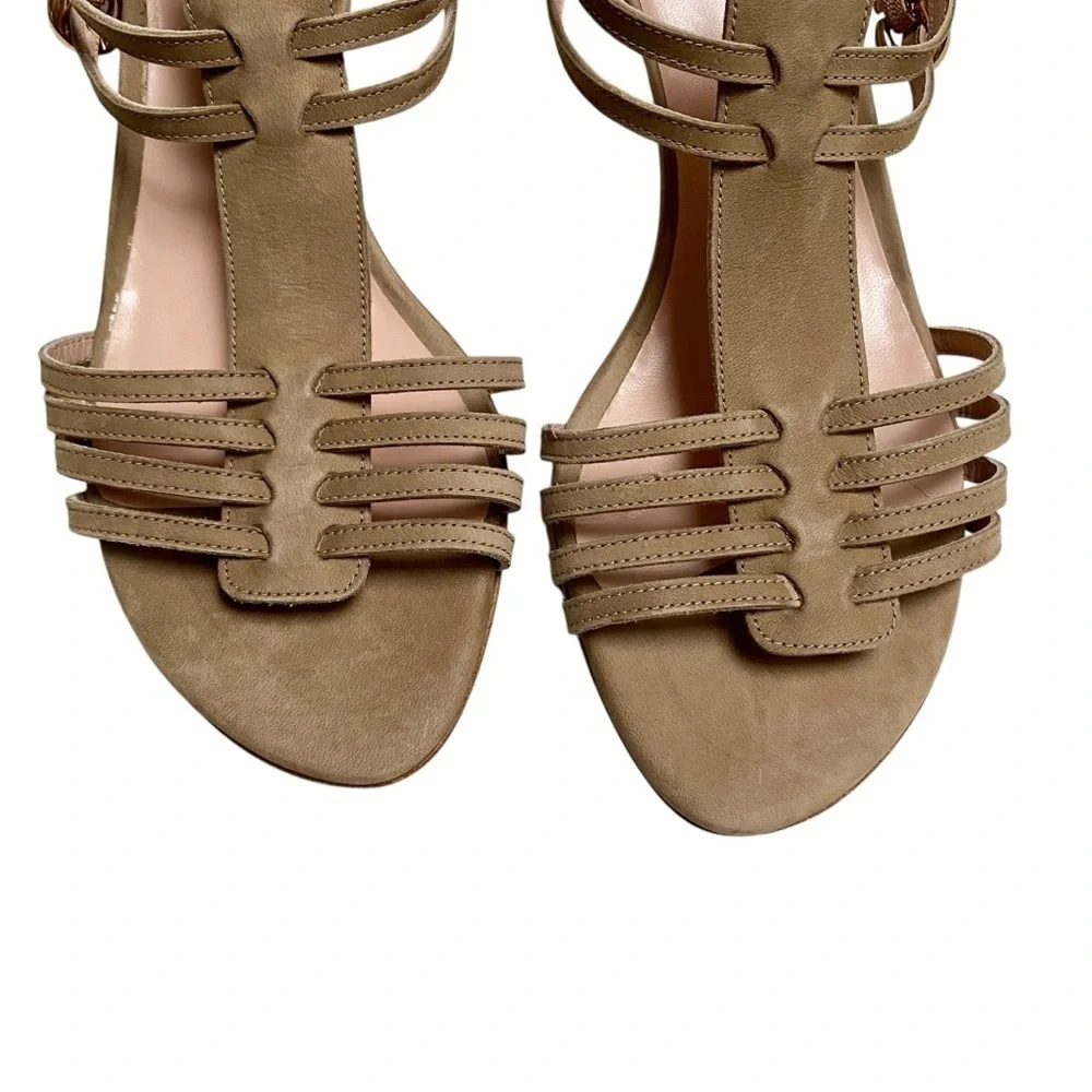 Stuart Weitzman Tan Nubuck Nuarache Gladiator Kitten Heel Sandals 7.5 - Picture 4 of 16